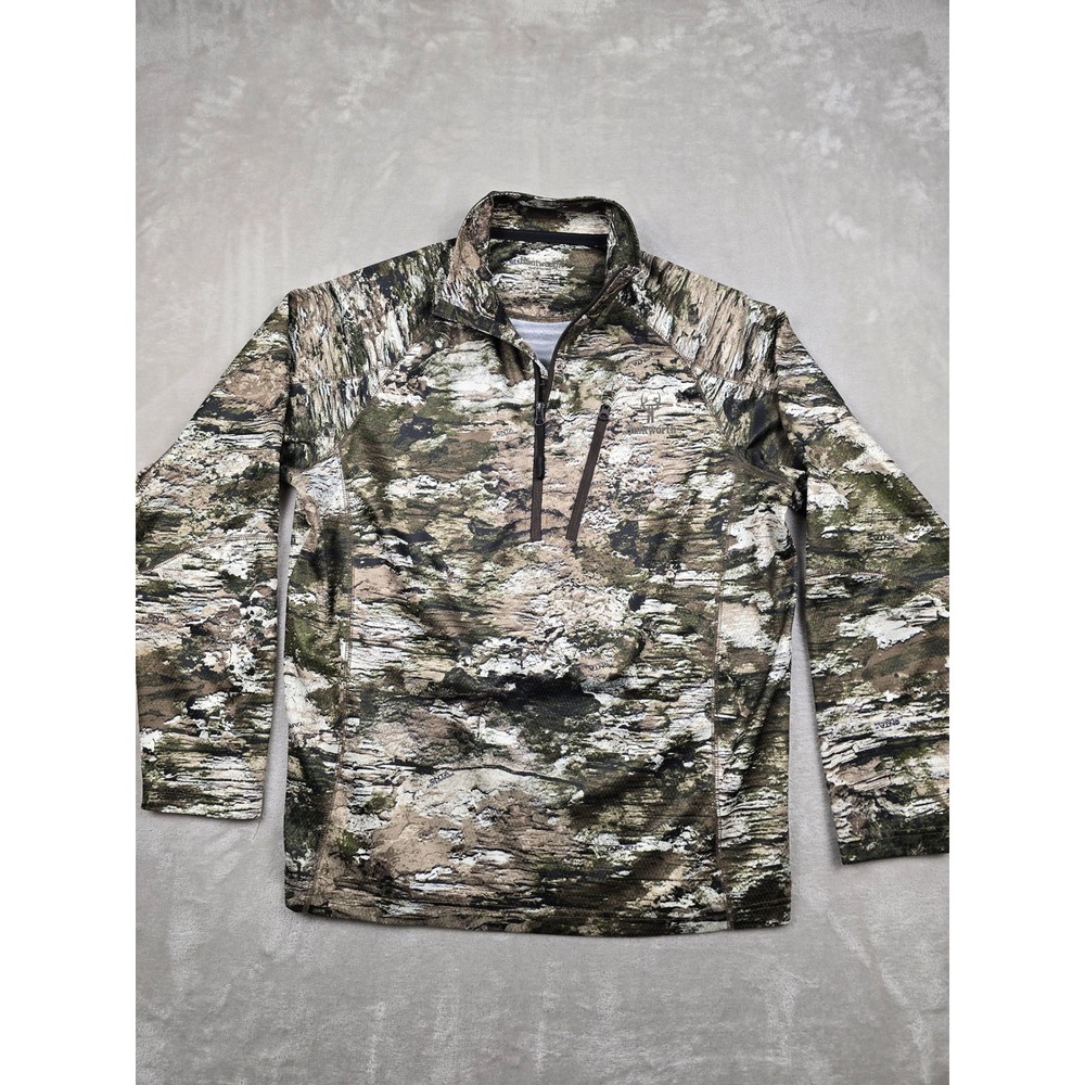 Huntworth 1/4 Zip Pullover Men L Camo Disruption Performance Hunting Shirt